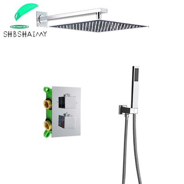 

8/10/12/16 inch square wall thermostatic mixer valve shower faucet tap embedded box bathroom sets