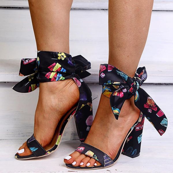 

dress shoes woman high square heels rome style sandalias mujer plus size women bowtie ankle strap sandals summer gladiator, Black