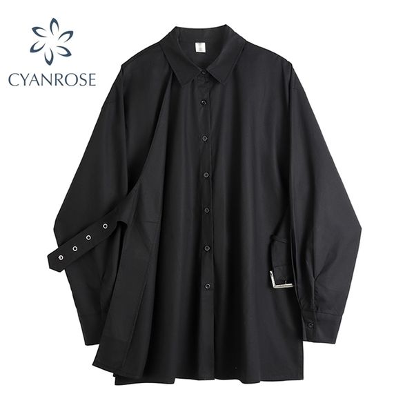 

summer gothic blouse women black harajuku oversize long sleeve single breasted loose punk streetwear goth shirts female 210515, White