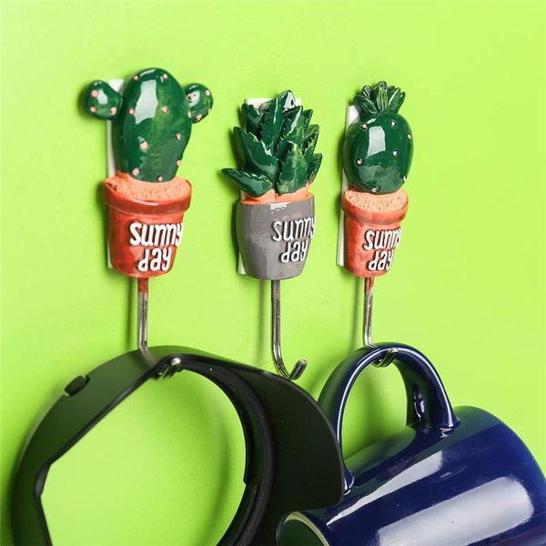 

artificial flower pot wall hook cactus adhesive home decor storage organizer key rack bathroom kitchen door hooks & rails