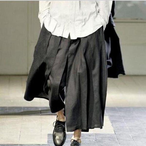 

men's pants non-mainstream personality loose discount wide skirt trousers show performance design influx of people men clothes 2021, Black