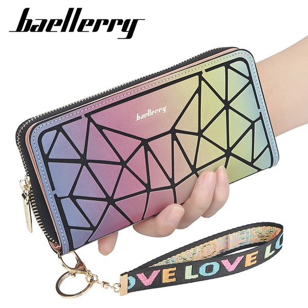 

baellerry wallet women's new mobile phone bag multi card zipper gradient rhombic pattern handbag pu, Red;black