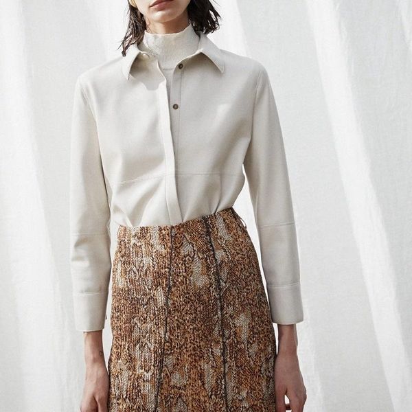 

women's leather & faux 2021 autumn ol temperament medium long lapel coat, Black