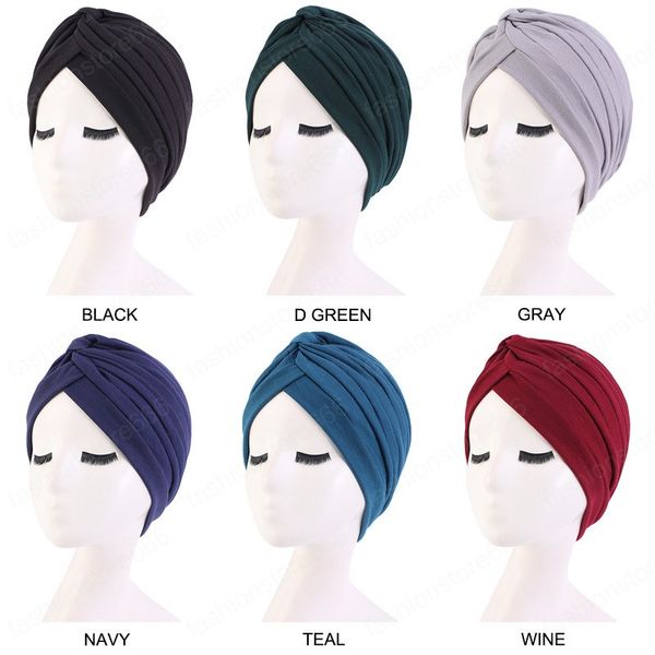 

spring summer cotton indian turban muslim women hijab chemo cap knot cross hair loss cover beanie bonnet cancer hat headwear, Blue;gray