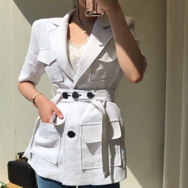 

women's suits & blazers whitney wang 2021 summer fashion streetwear notched buttons sashes blazer women korean style short, White;black