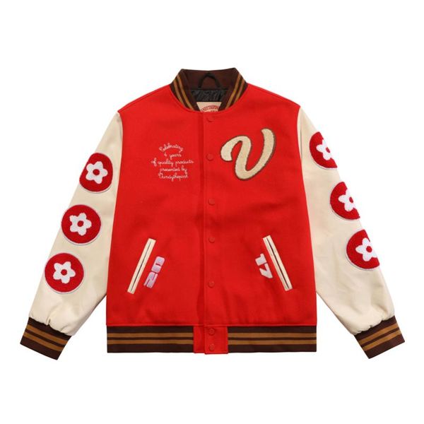 

men's jackets 2021fw vandythepink baseball men women 1:1 jacket pu leather sleeve casual coats v shaped patch, Black;brown