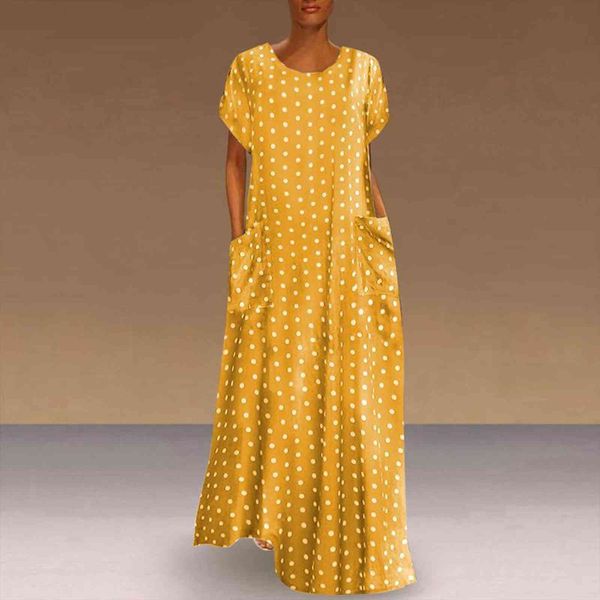 

summer dress plus size loose womens sleepwears short sleeve holiday pockets polka dot print maxi dresses vintage elegant, Black;red