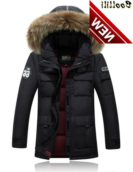 

boollili 2021 casual fur collar hooded men's jackets winter coat men white duck down jacket warm parka casacos masculino, Black