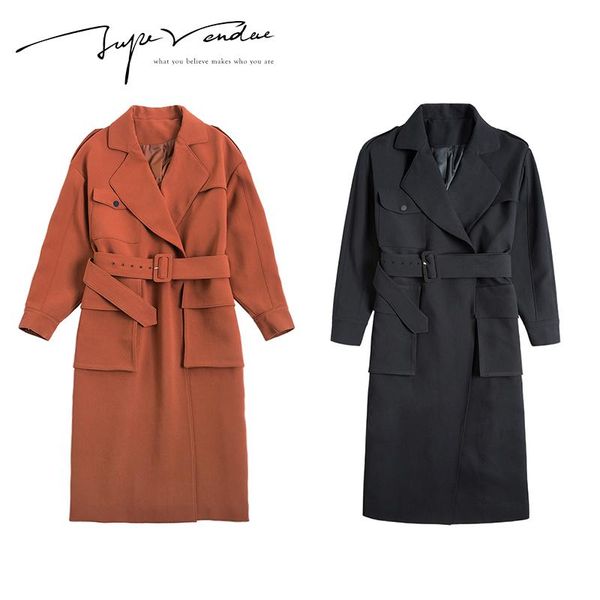 

women's trench coats jupe vendue womens winter coat belt windbreaker loose long, Tan;black