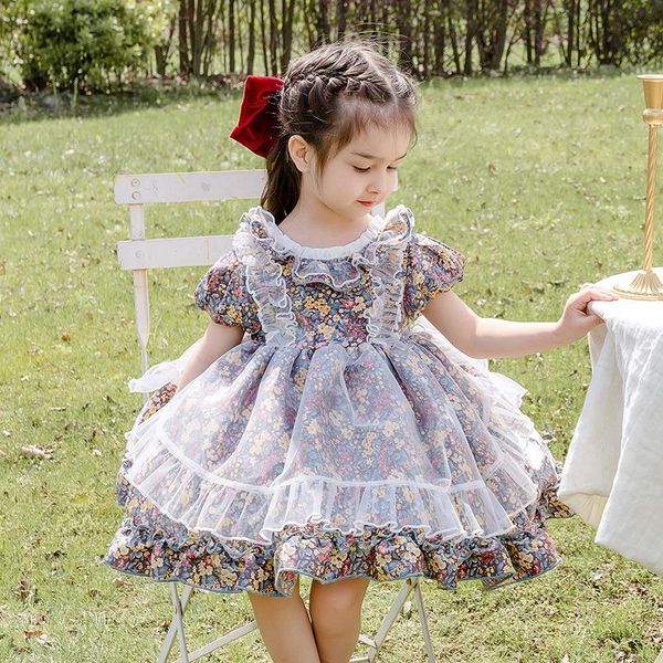 

girl's dresses spanish lolita girl dress summer princess party baby cotton lace short sleeve bow 1-6 years old, Red;yellow