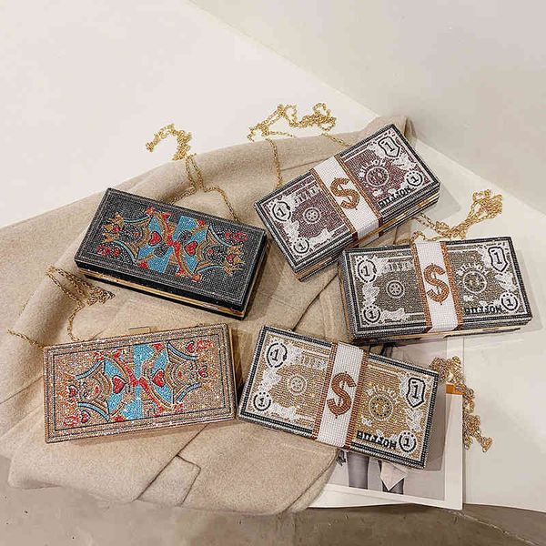 

fashionable metal small square box women's winter diamond inlaid dinner fashion versatile chain shoulder bag