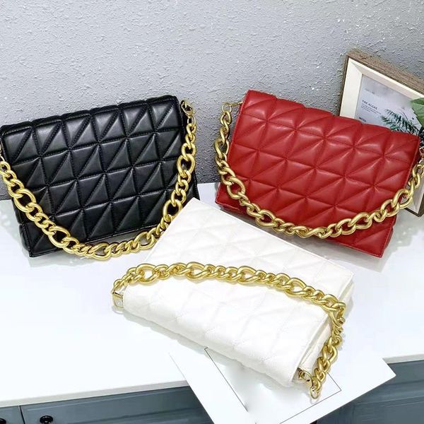 

thick chain women shoulder bags 2021 fashion branded designer handbag quality pu leather lady clutch bag purses female flap tote