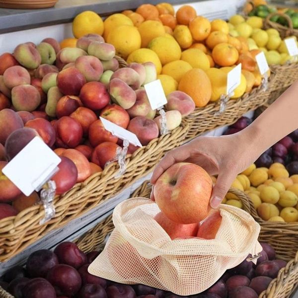 

storage bags organic cotton mesh bag reusable produce environmentally friendly with fruit vegetable shopping drawstring t6i2
