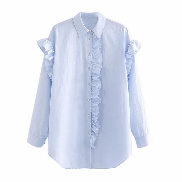 

stylish solid ruffled women blouses fashion lapel long sleeve female shirts blusas office wear mujer chic women's &, White