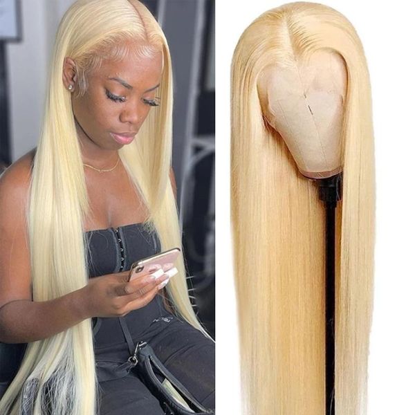 

lace wigs luvin 30 32 inch straight 613 long blonde color 13x4 transparent front human hair wig brazilian for women, Black;brown
