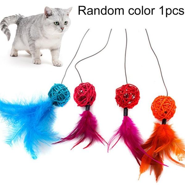 

1pc cat toy rattan ball ring style fake feather play interactive pet supplies accessories random color toys