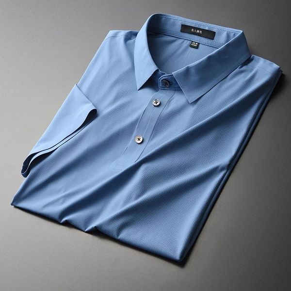 

men's t-shirts summer silk slip lapel short sleeve shirt slim fashion solid color lightweight breathable half, White;black