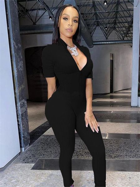 

Fly New Womens Clothing Sexy Womens Skinny Romper Fashion Soild Color Lepal Neck Jumpsuits Designer Zipper, Orange