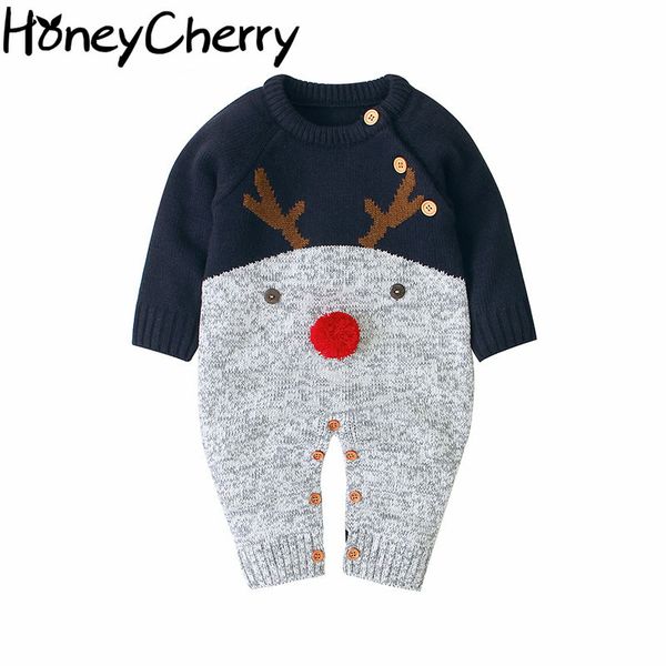 Suéter de Navidad mameluco de punto niños y niñas ciervos de dibujos animados ropa de bebé niña mameluco 210515