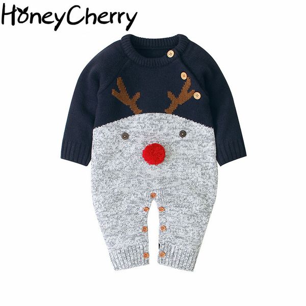 Weihnachtspullover stricken Strampler Jungen und Mädchen Cartoon Hirsch Baby Jungen Kleidung Mädchen Strampler 210515