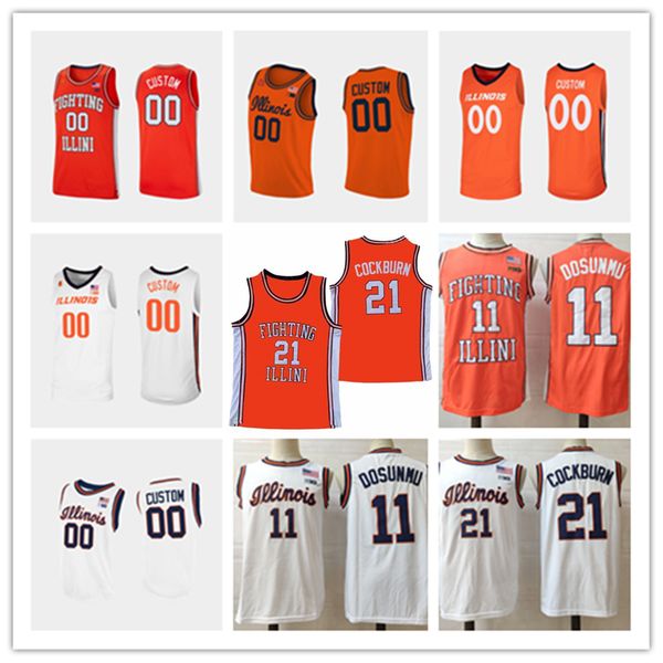 

ncaa custom illinois fighting illini basketball jersey ayo dosunmu giorgi bezhanishvili adam miller kofi cockburn 1 trent frazier 5 andre cu, Black