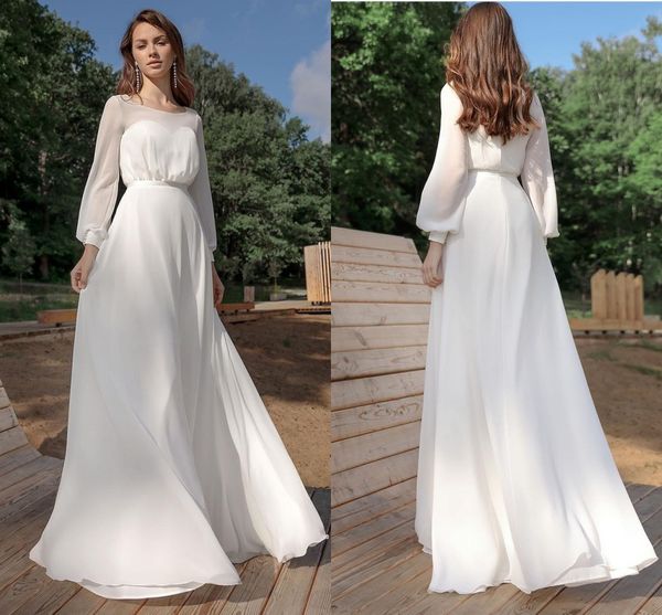 Principessa abito da sposa 2021 Boho manica lunga in chiffon di lunghezza del pavimento per le donne Beach Abiti da sposa Robe De Mariee Bohemian