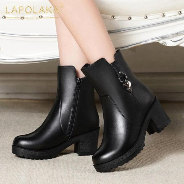 

boots lapolaka arrivals platform warm booties woman shoes add fur long plush zipper comfy dropship winter female, Black