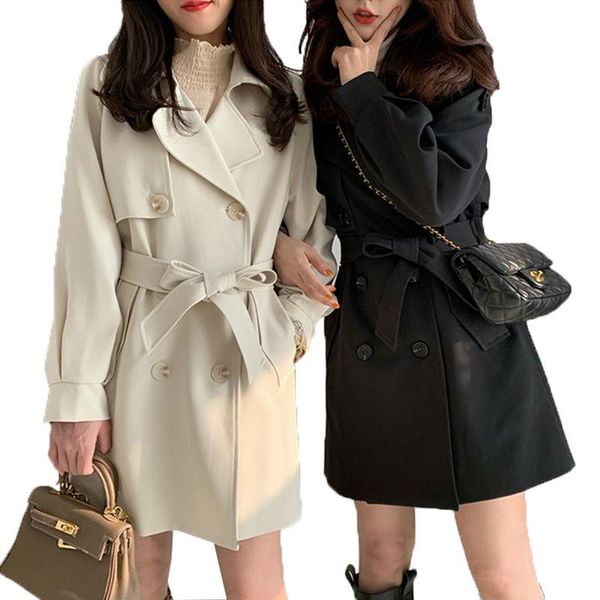 

women's trench coats chic women coat spring autumn mid-length windbreaker woolen 2021 winter female outerwear loos ecasaco feminino, Tan;black