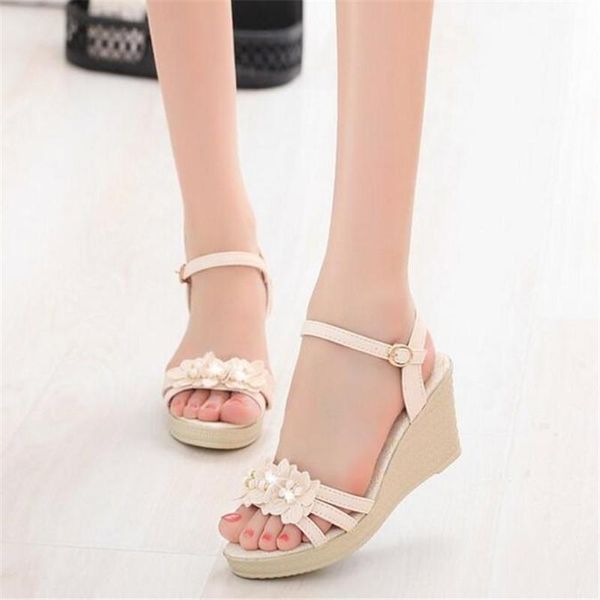 

summer wedge with fashion ladies sandals increased high-heeled flat casual student, Black