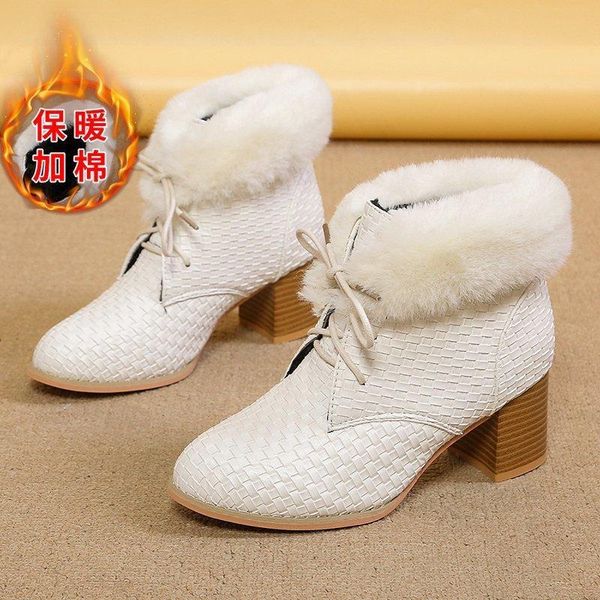 

boots women's autumn and winter plus velvet high heels warm fashion trend, Black