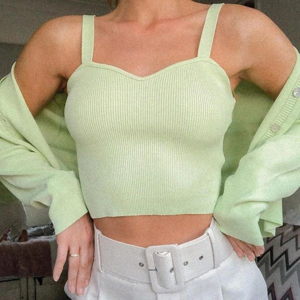 

women tanks knitted elegant green tank summer fashion soft bomb casual female knitwear sweet girls chic top, White