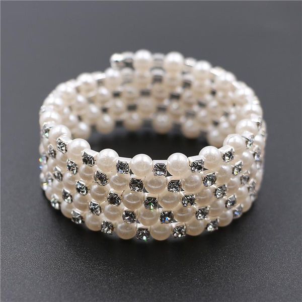 

tennis fashion bling crystal rhinestone & pearl beads wrap bracelet, Golden;silver
