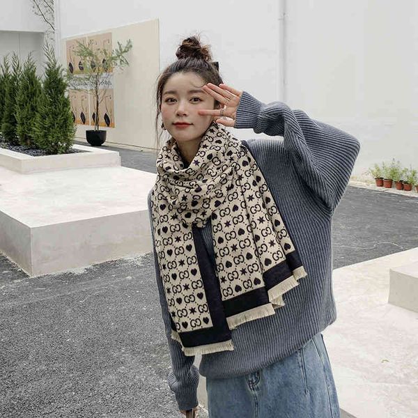 

70% off design scarf 2021 long autumn winter thickened imitation cashmere brushed letter geometric square warm shawl with outside, Blue;gray