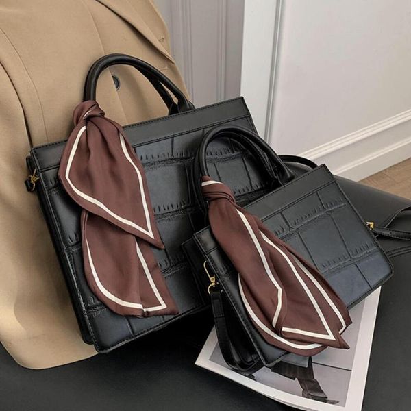 

evening bags stone pattern ribbon tote bag 2021 high-quality pu leather women's designer handbag high capacity shoulder messenger
