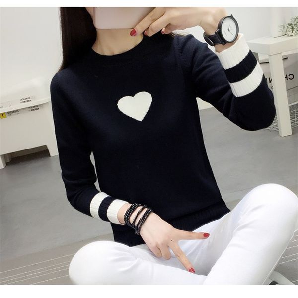 

women's sweaters winter sweater women fashion heart color matching pullover knitted jumper elastic sweet o-neck long sleeve cashme, White;black
