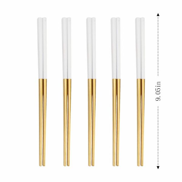 

chopsticks matte white gold 5 pairs chinese japanese korean style sushi sticks noodles tableware reusable metal