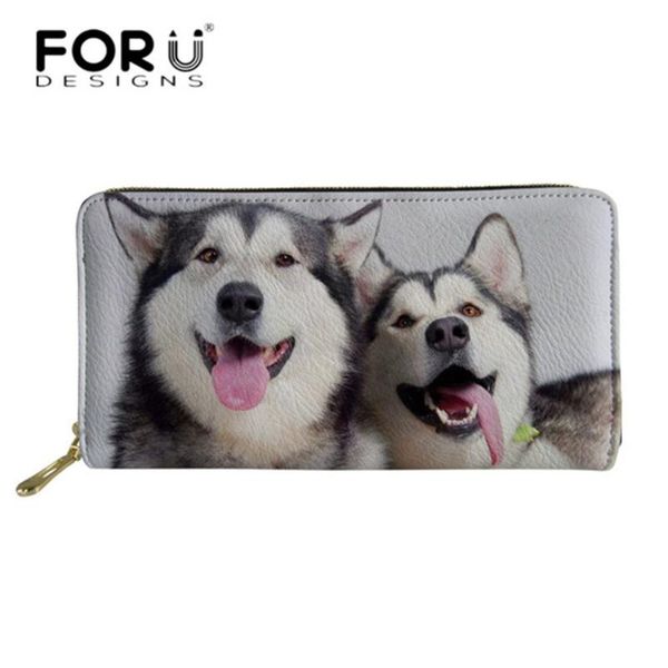

wallets forudesigns 3d animal husky printed wallet cute women leather purse fashion ladies girls durable long zipper purses, Red;black