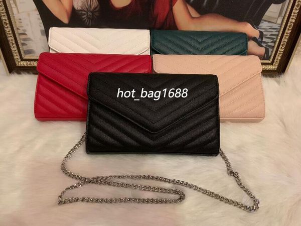 

shoulder chain bag woc singler caviar leather classic sliver bags envelope handbags purses fashion qbxot, Red;black