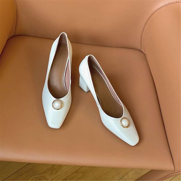 

limited customization full grain leather square toe high heels pearl decoration european style basic women pumps dress shoes, Black