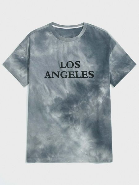 

romwe guys tie dye letter graphic tee l9rf#, White;black