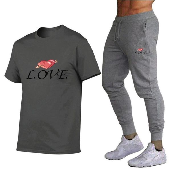 

men's tracksuits 2021 summer leisure sets t-shirt+pants two pieces casual tracksuit male sportswear gym brand clothing sweat suit, Gray