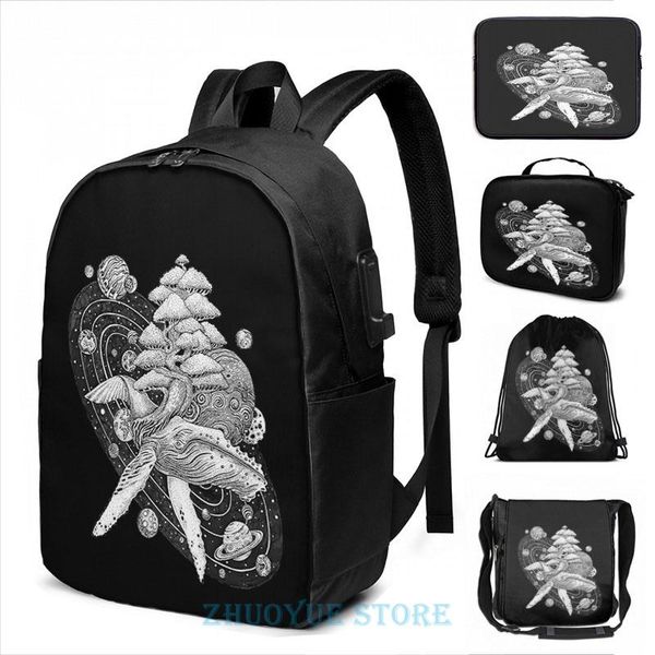 

backpack funny graphic print space whale usb charge men school bags women bag travel laptop
