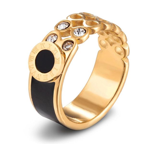 

geometric stainless steel roman numerals rings cubic zirconia fashion charm punk jewelry for women men engagement wedding party cluster, Golden;silver