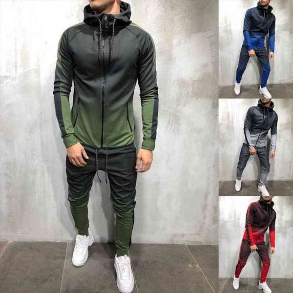 

men tracksuit 2 piece set 3d gradient color casual hoodies sweatshirt and pants sportswear joggers men sets sweatsuits, Gray