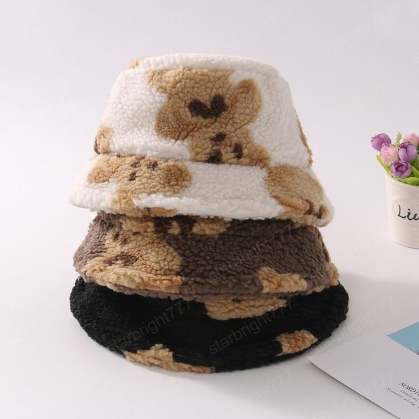 

autumn winter toddlers infant thickened fisherman hat little boys girls cartoon little bear flat windproof warm bucket cap, Yellow
