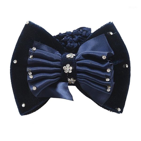 

navy blue velvet bowknot barrette hair clip snood net for women1