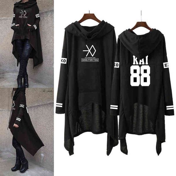 EXO Kleid Frauen Neue Koreanische EXO DO LAY SE HUN KAI SINGEN FÜR SIE EXO Hoodies Lose rock Harajuku Sweatshirts mädchen Pullover Kleid H1206