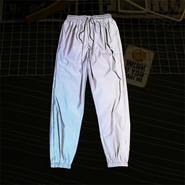 Trend Marka Erkekler Yansıtıcı Jogger Pantolon Erkekler / Kadınlar Yüksek Sokak İpli Gri Katı Pantolon Moda Hip Hop Harem Pantolon Erkek X0615