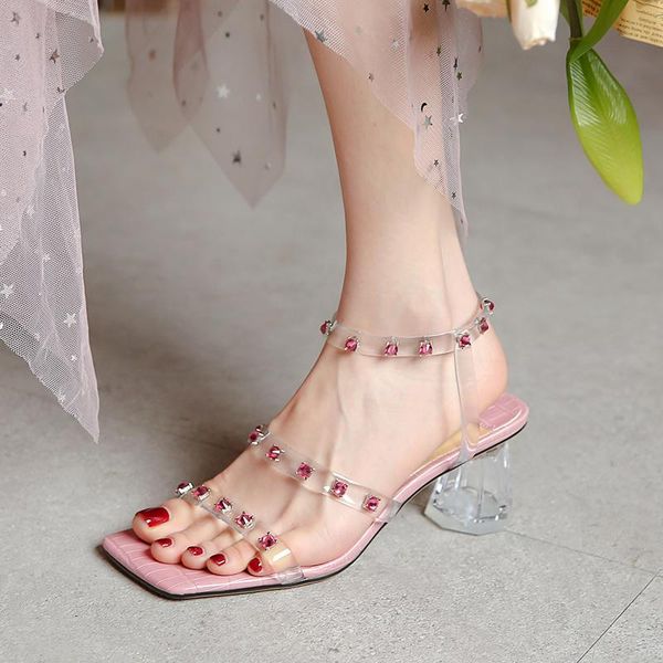 

dress shoes punk special shaped high heels summer rome women sandals fish mouth crystal rivets studded party, Black