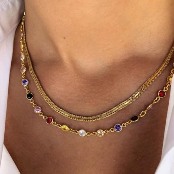 

fashion colorful luxuryinlaid zircon chain choker necklace for women charming color metal party jewelry collar gift wholesale pendant neckla, Silver